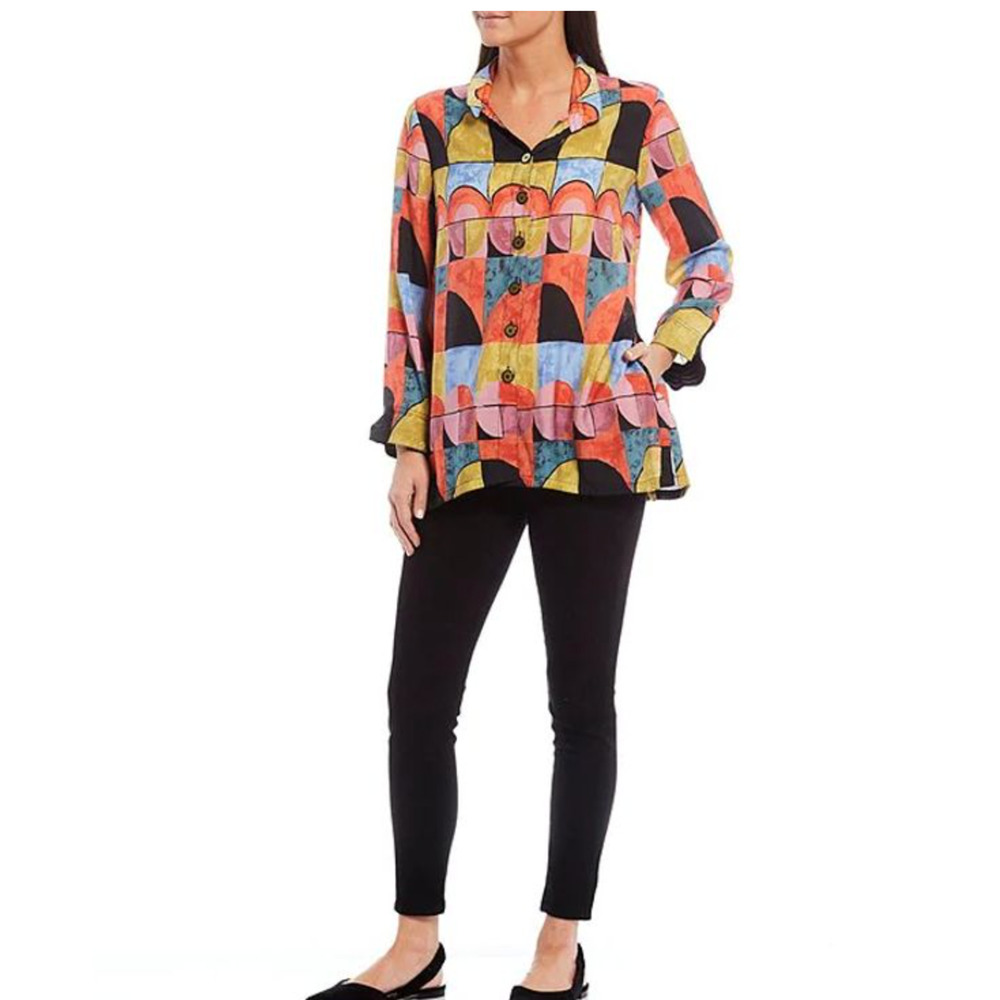 John Mark Colorful Geometric Button-Up Blouse - image 6